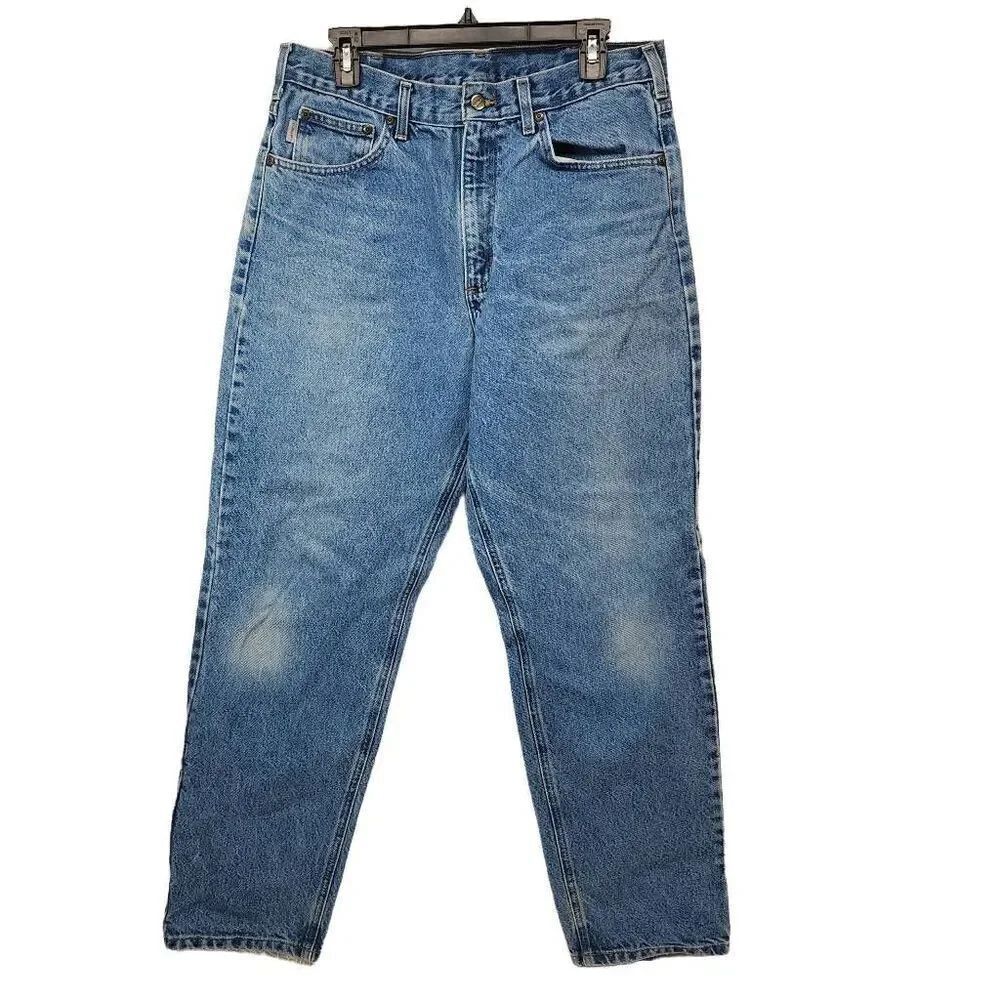 Carhartt Size 34 x 32 Men's Relaxed Fit Light Wash Blue Denim Jeans U